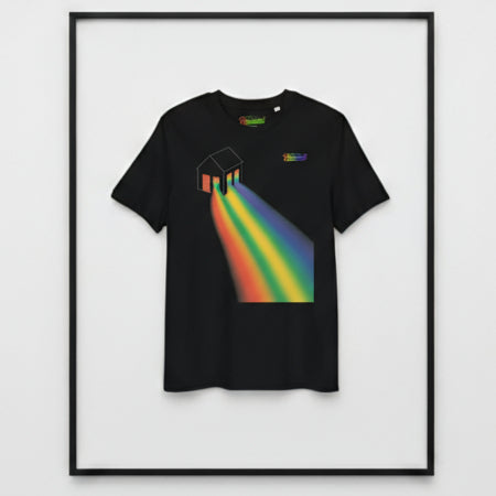 The Rainbow House Unisex organic cotton tee supports mental health foundation
